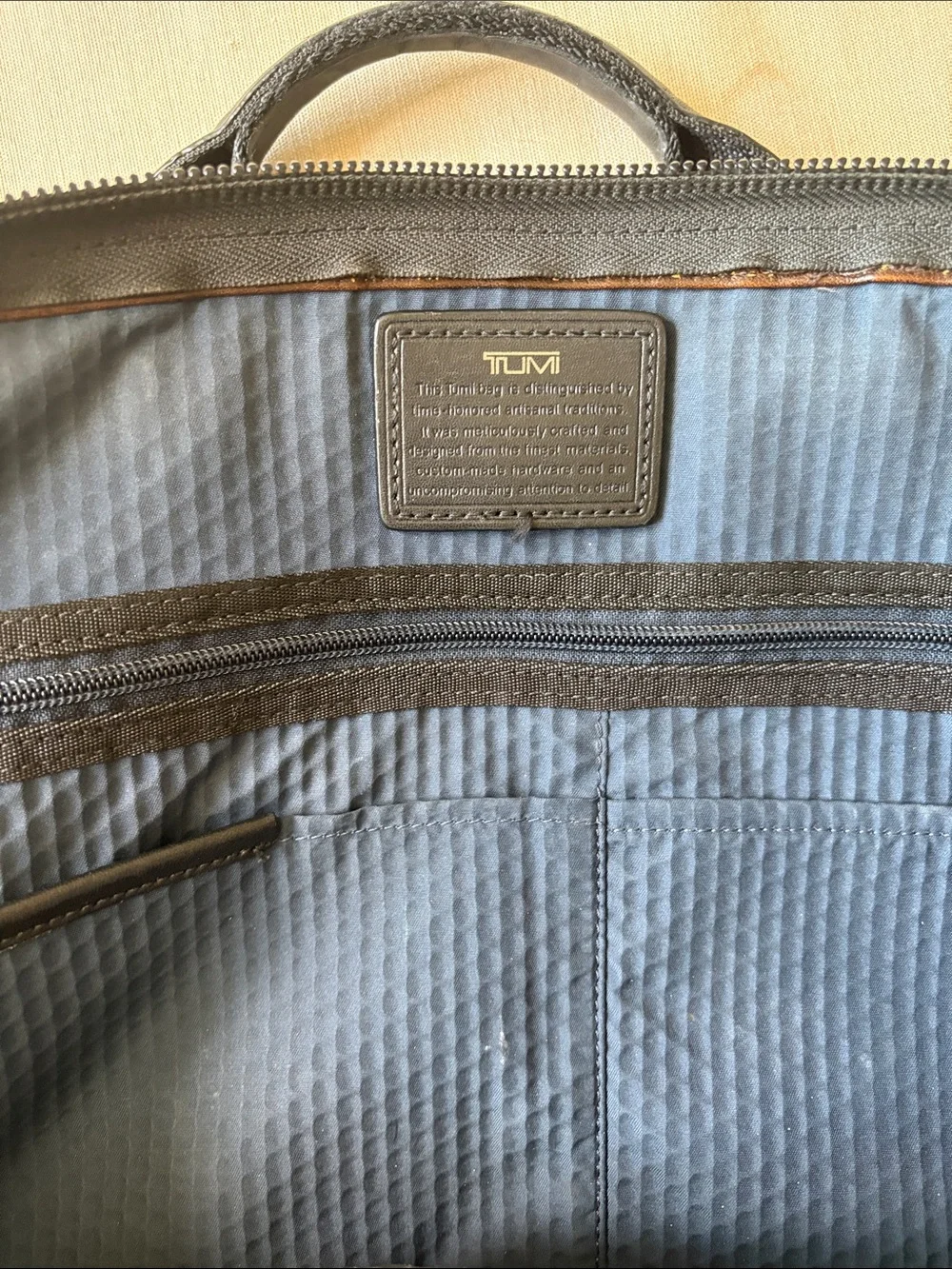 Tumi Brown Leather Briefcase with Black Trim